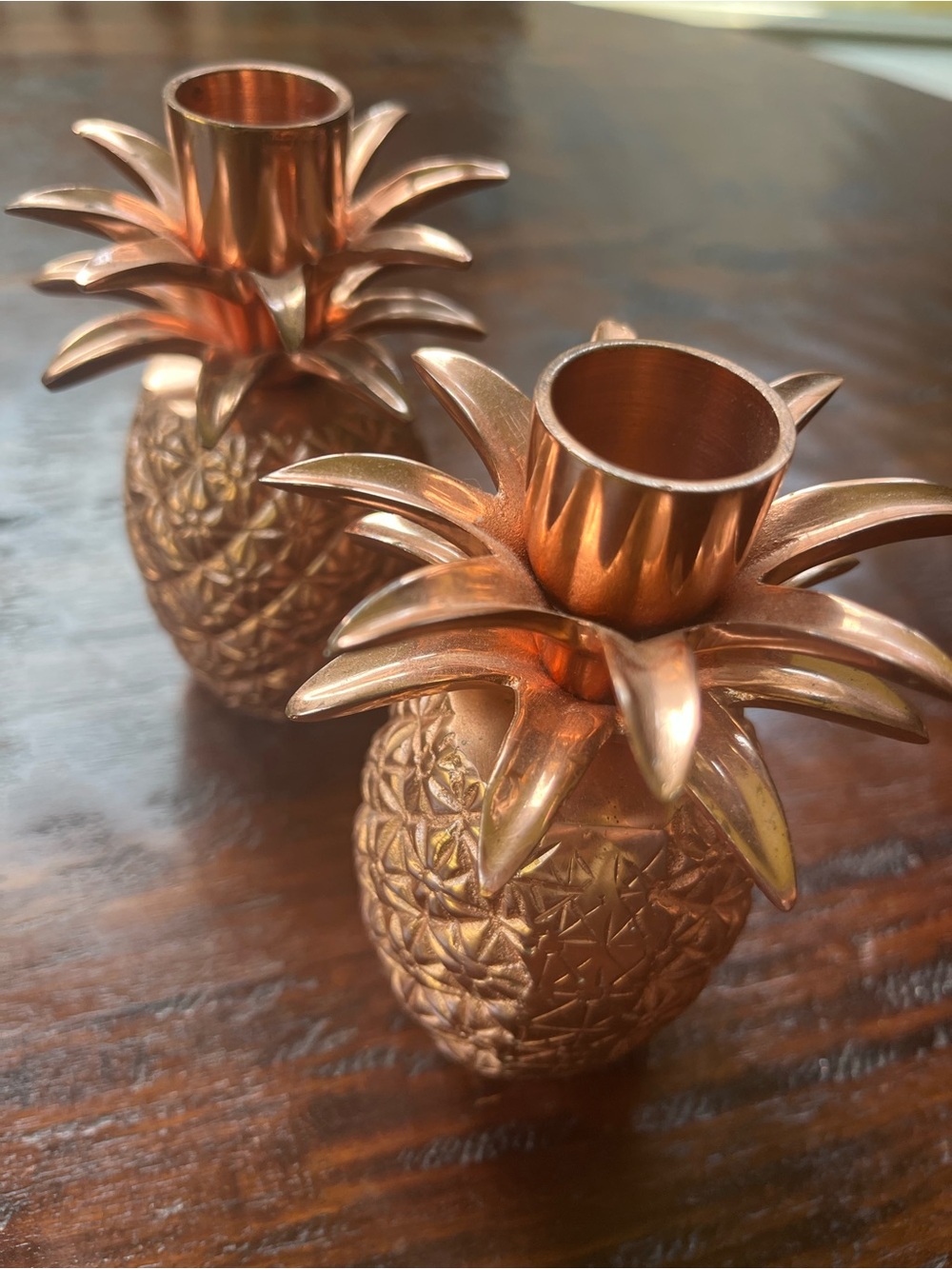 Anthropologie Metallic Copper Rose Gold Pineapple Candle Holders